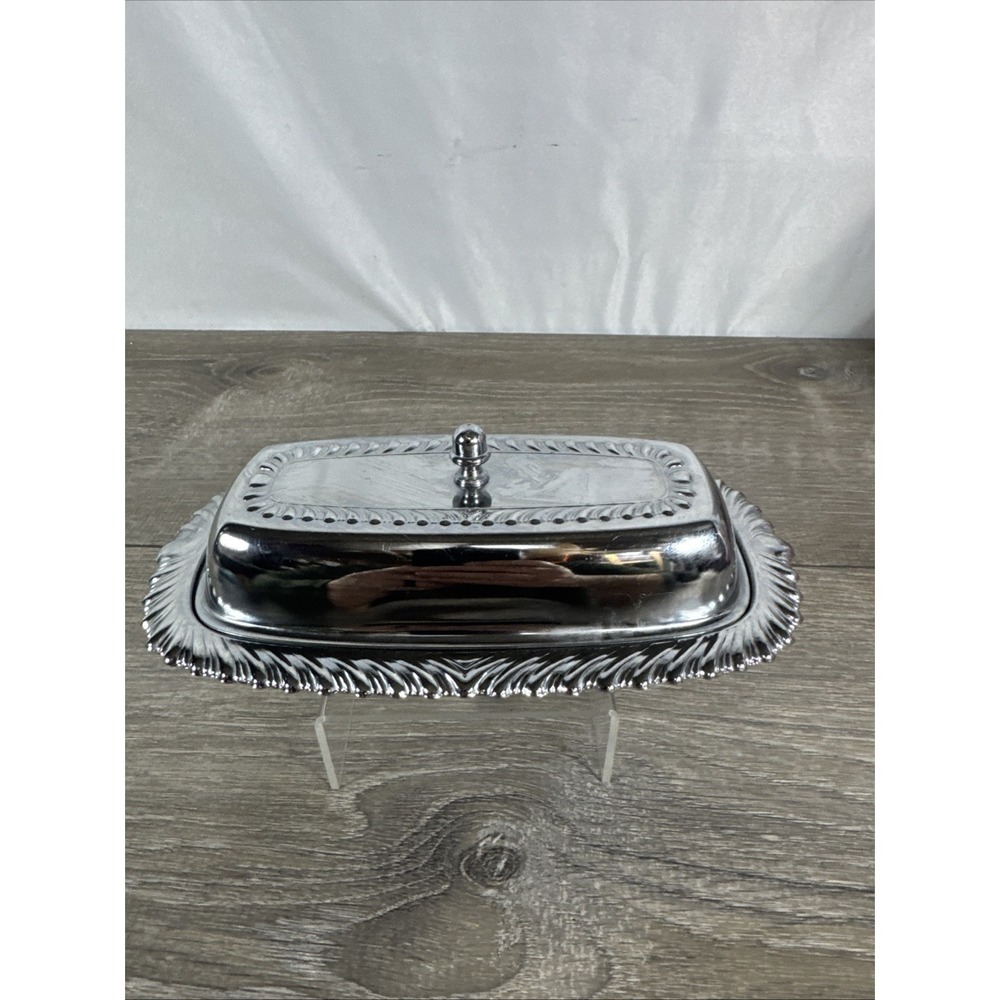 Vintage Shiny Chrome Plated Irvinware Butter Dish W/ Glass Insert Nice!